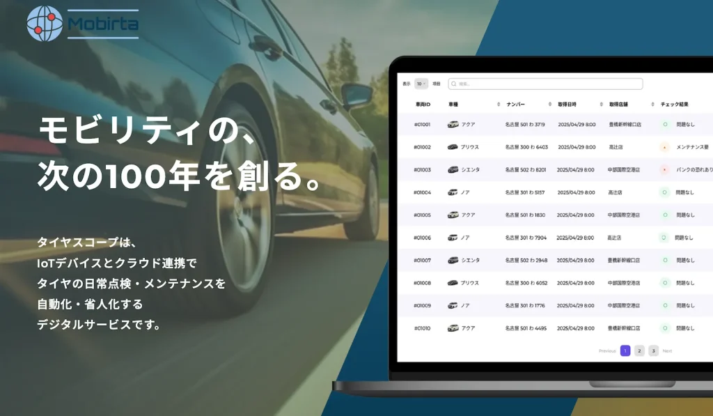タイヤスコープのサービス紹介画像「モビリティの、次の100年を創る。」