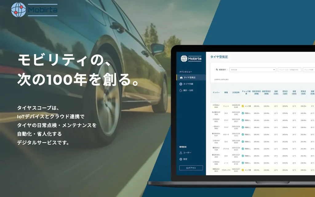 タイヤスコープのサービス紹介画像「モビリティの、次の100年を創る。」